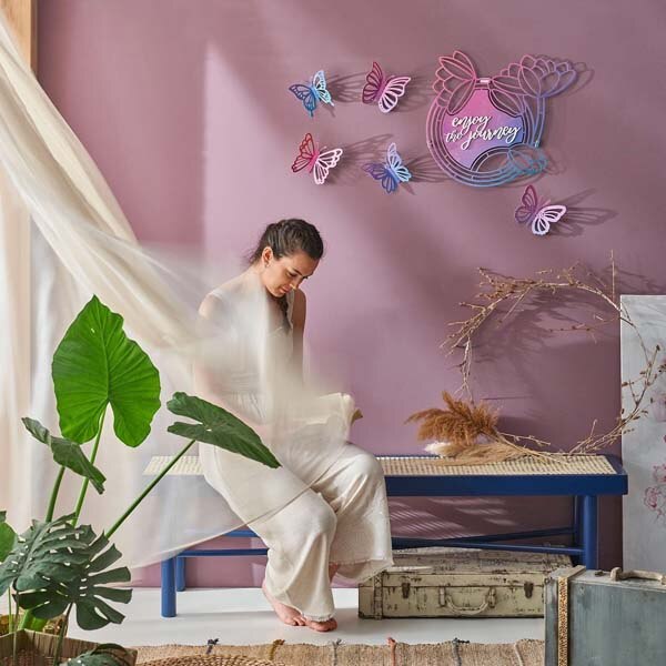 Decoratiune perete Colorful Butterfly, 17 x 14 cm, roz, albastru