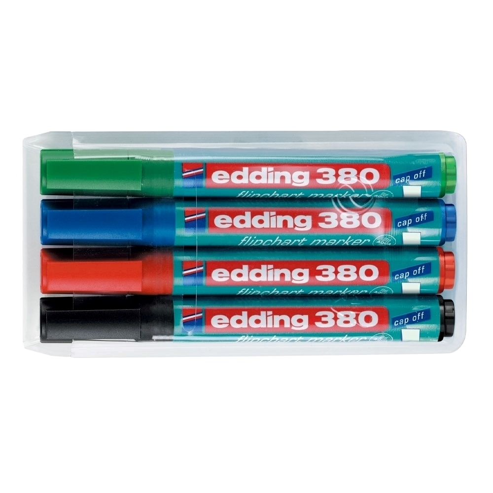 Marker pentru flipchart EDDING 380, 1.5-3 mm, 4 culori (negru, albastru, rosu, verde)