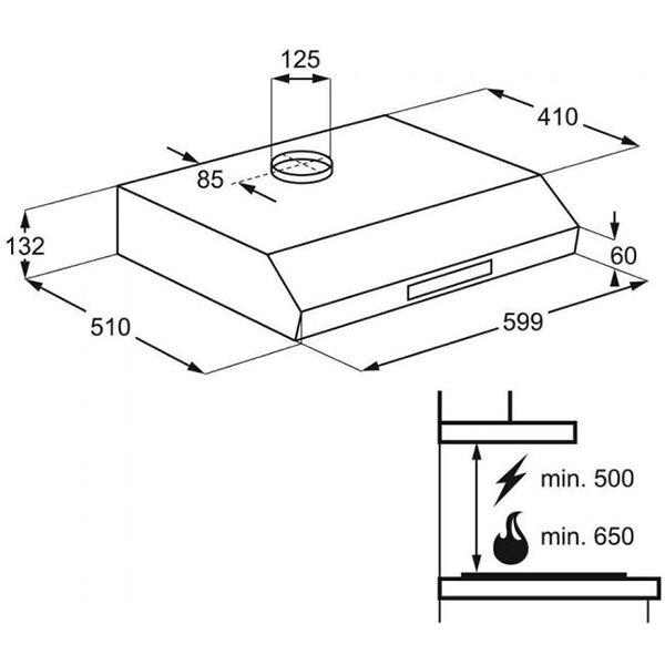 Hota traditionala ELECTROLUX EFU216W, 1 motor, 272 m3/h, L 60 cm, alb