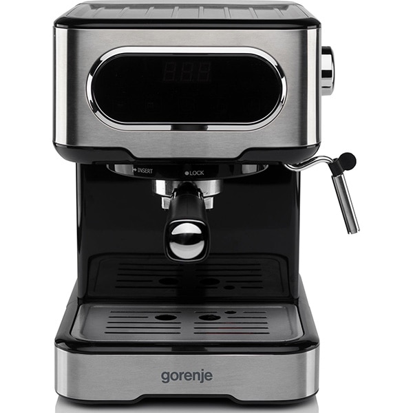 Espressor manual GORENJE ESCM15DBK, 1.5l, 1100W, 15 bar, sistem Cappuccino, negru-argintiu