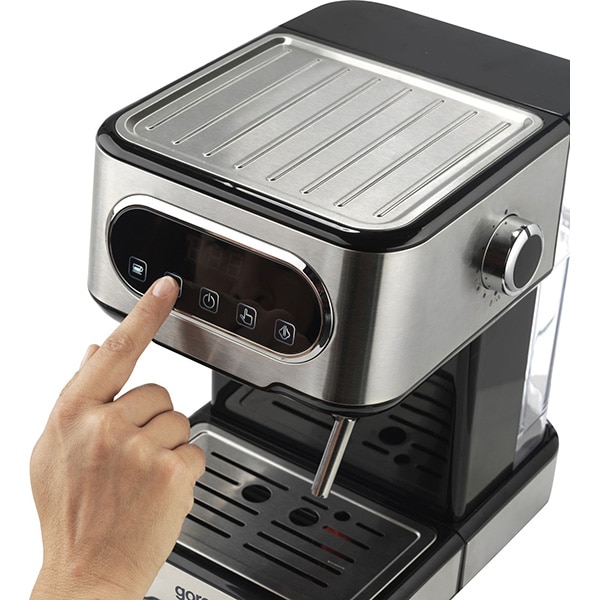 Espressor manual GORENJE ESCM15DBK, 1.5l, 1100W, 15 bar, sistem Cappuccino, negru-argintiu