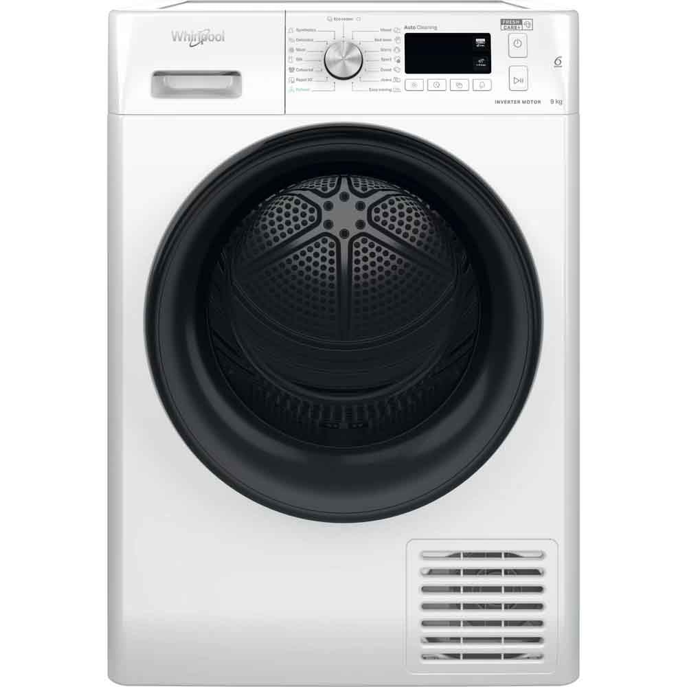 Uscator de rufe WHIRLPOOL FFT M11 9X2BY EE, 6th Sense, Condensare si pompa de caldura, 9 kg, 15 programe, Clasa A++, alb