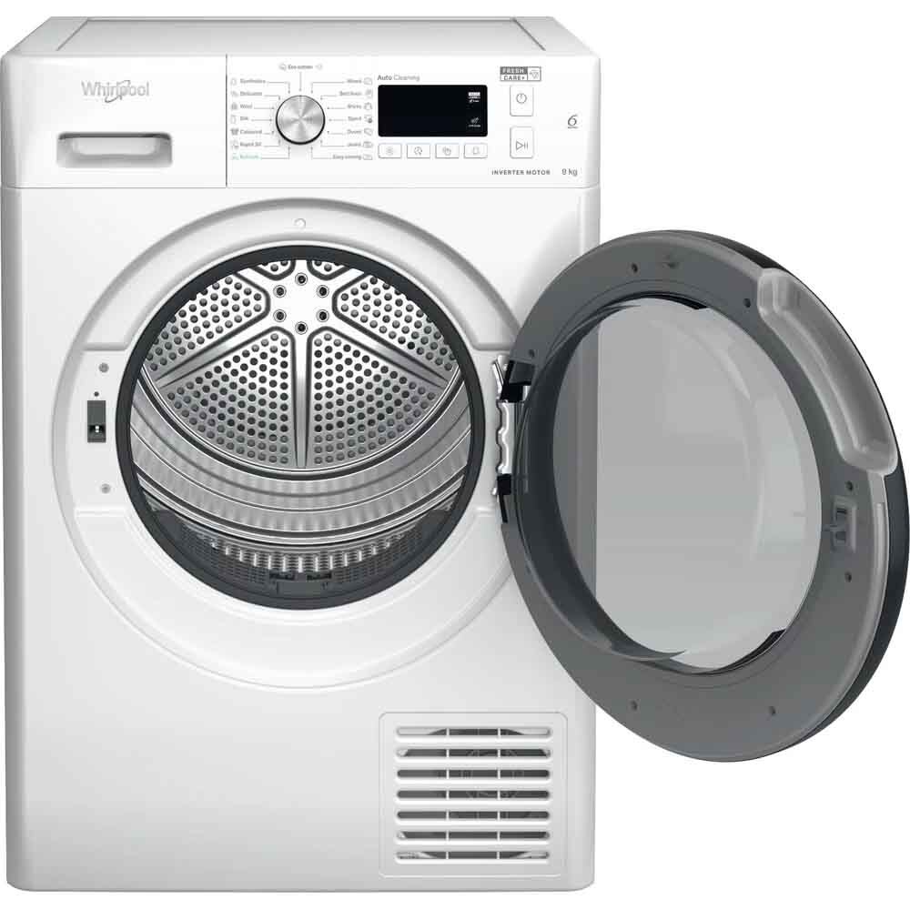 Uscator de rufe WHIRLPOOL FFT M11 9X2BY EE, 6th Sense, Condensare si pompa de caldura, 9 kg, 15 programe, Clasa A++, alb
