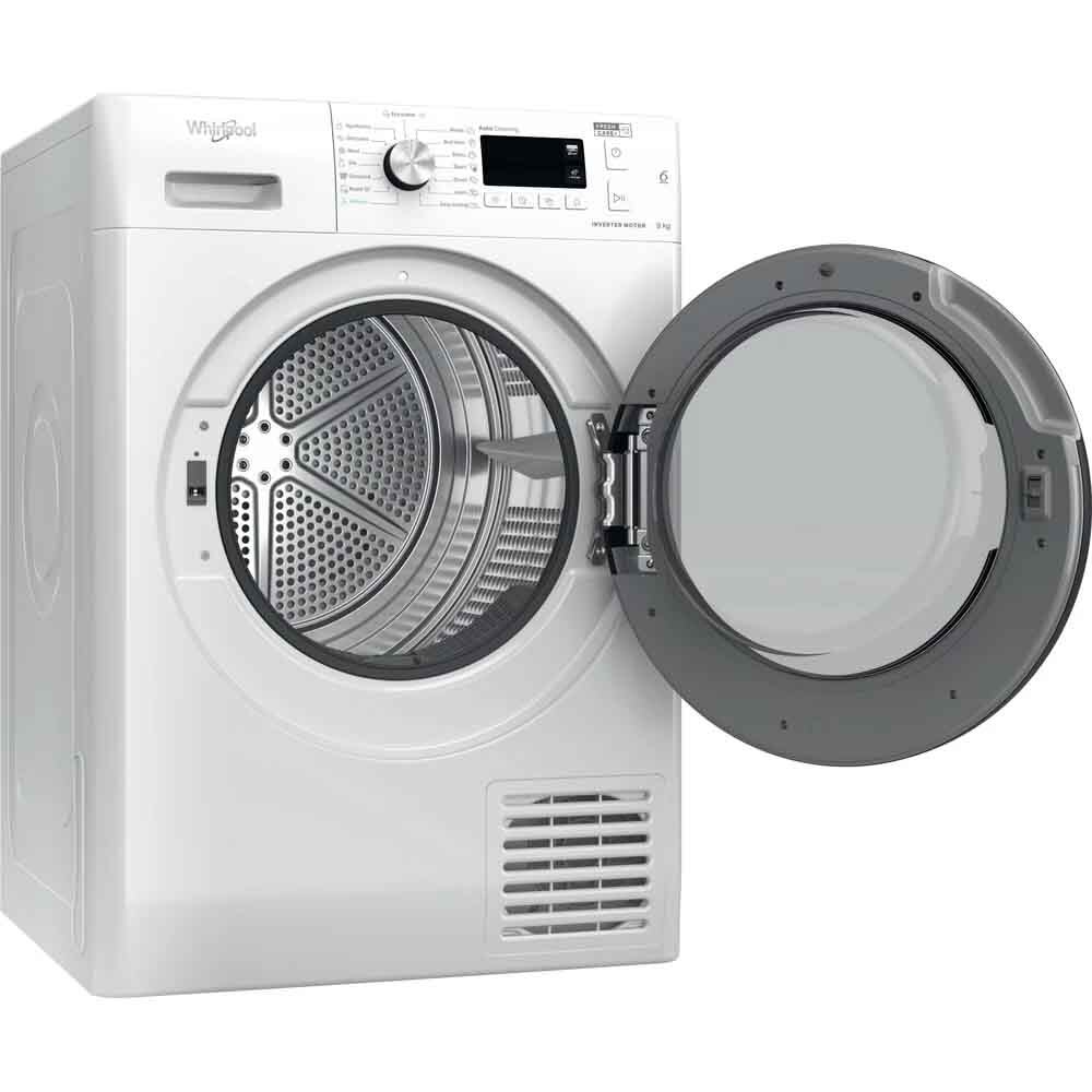 Uscator de rufe WHIRLPOOL FFT M11 9X2BY EE, 6th Sense, Condensare si pompa de caldura, 9 kg, 15 programe, Clasa A++, alb