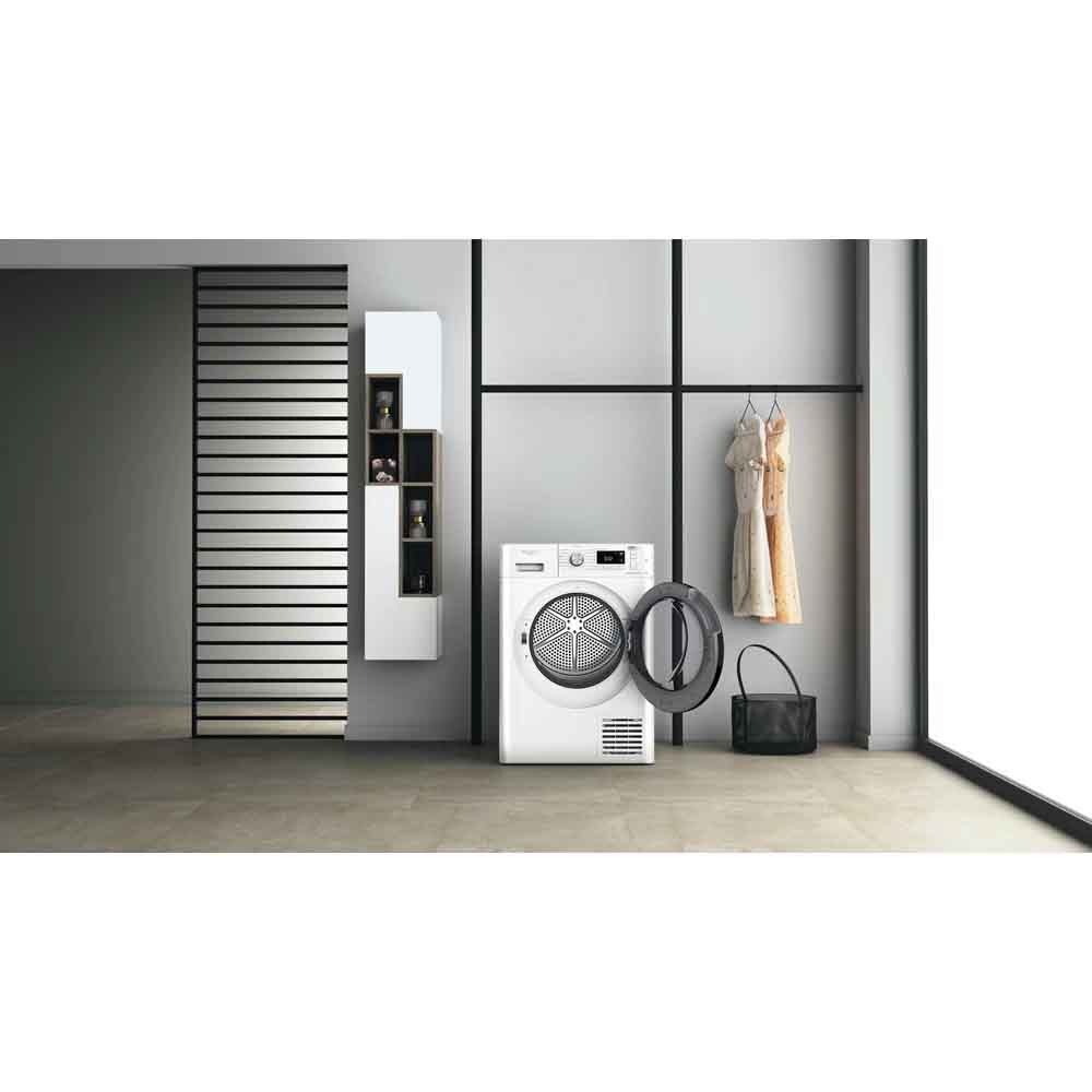 Uscator de rufe WHIRLPOOL FFT M11 9X2BY EE, 6th Sense, Condensare si pompa de caldura, 9 kg, 15 programe, Clasa A++, alb