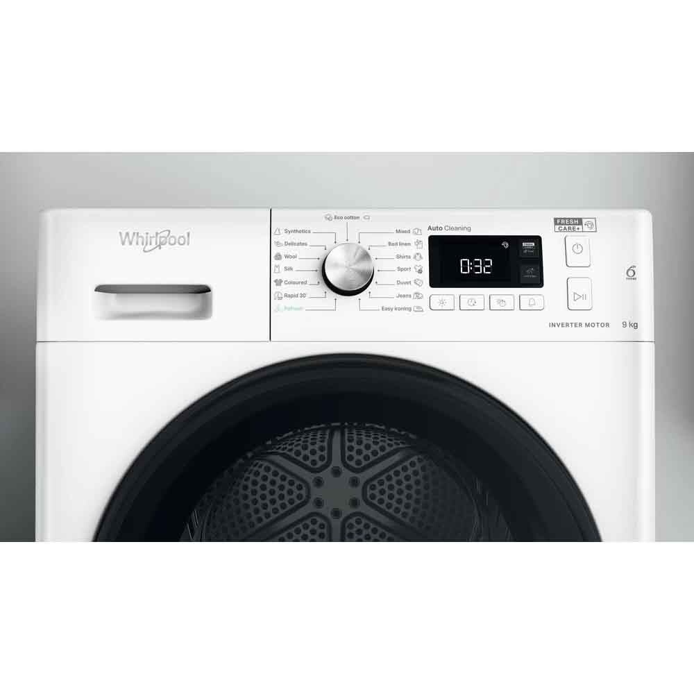 Uscator de rufe WHIRLPOOL FFT M11 9X2BY EE, 6th Sense, Condensare si pompa de caldura, 9 kg, 15 programe, Clasa A++, alb