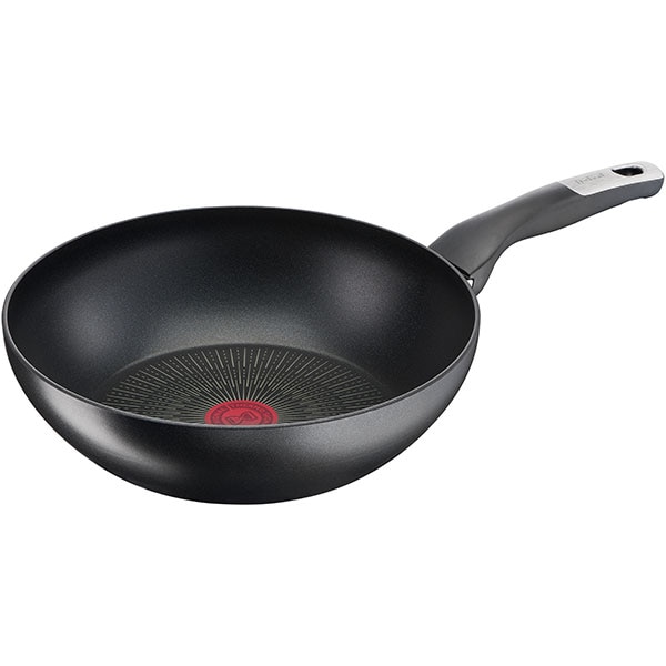 Tigaie wok TEFAL Unlimited G2551972, 28cm, aluminiu, Thermo Signal, negru
