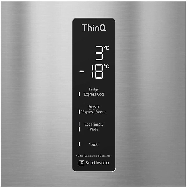 Combina frigorifica LG GBB566PZHMN, No Frost, 462 l, H 185 cm, Clasa E, SmartThinQ, argintiu