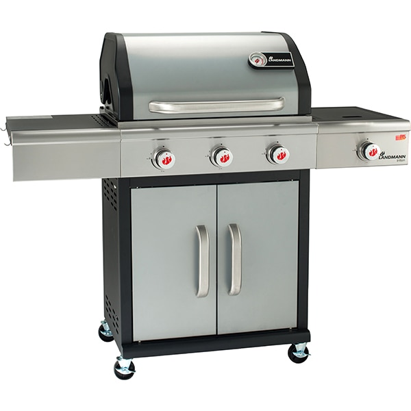 Gratar pe gaz LANDMANN Triton 12940, 65 x 45 cm, 3 + 1 arzatoare, 4 role, argintiu