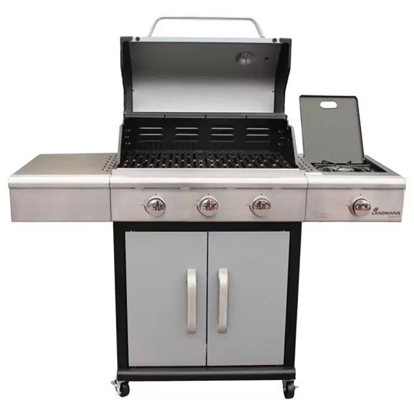 Gratar pe gaz LANDMANN Triton 12940, 65 x 45 cm, 3 + 1 arzatoare, 4 role, argintiu