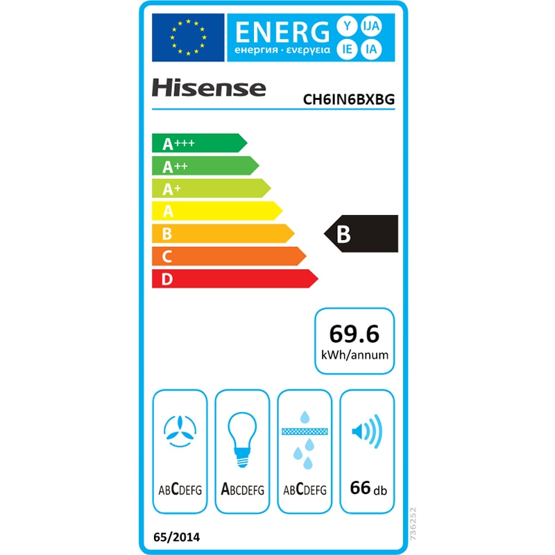 Hota decorativa HISENSE CH6IN6BXBG, 1 motor, 650 m3/h, L 60 cm, negru