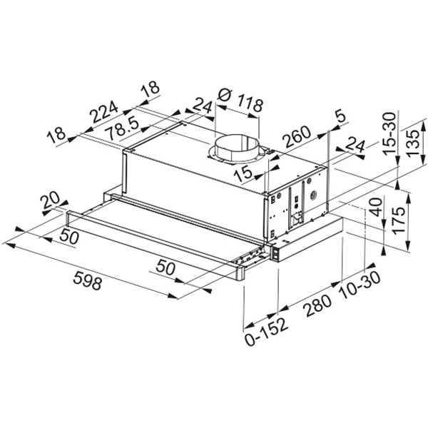 Hota incorporabila telescopica FRANKE FTC 601 GR/XS, 1 motor, 380 m3/h, L 60 cm, inox