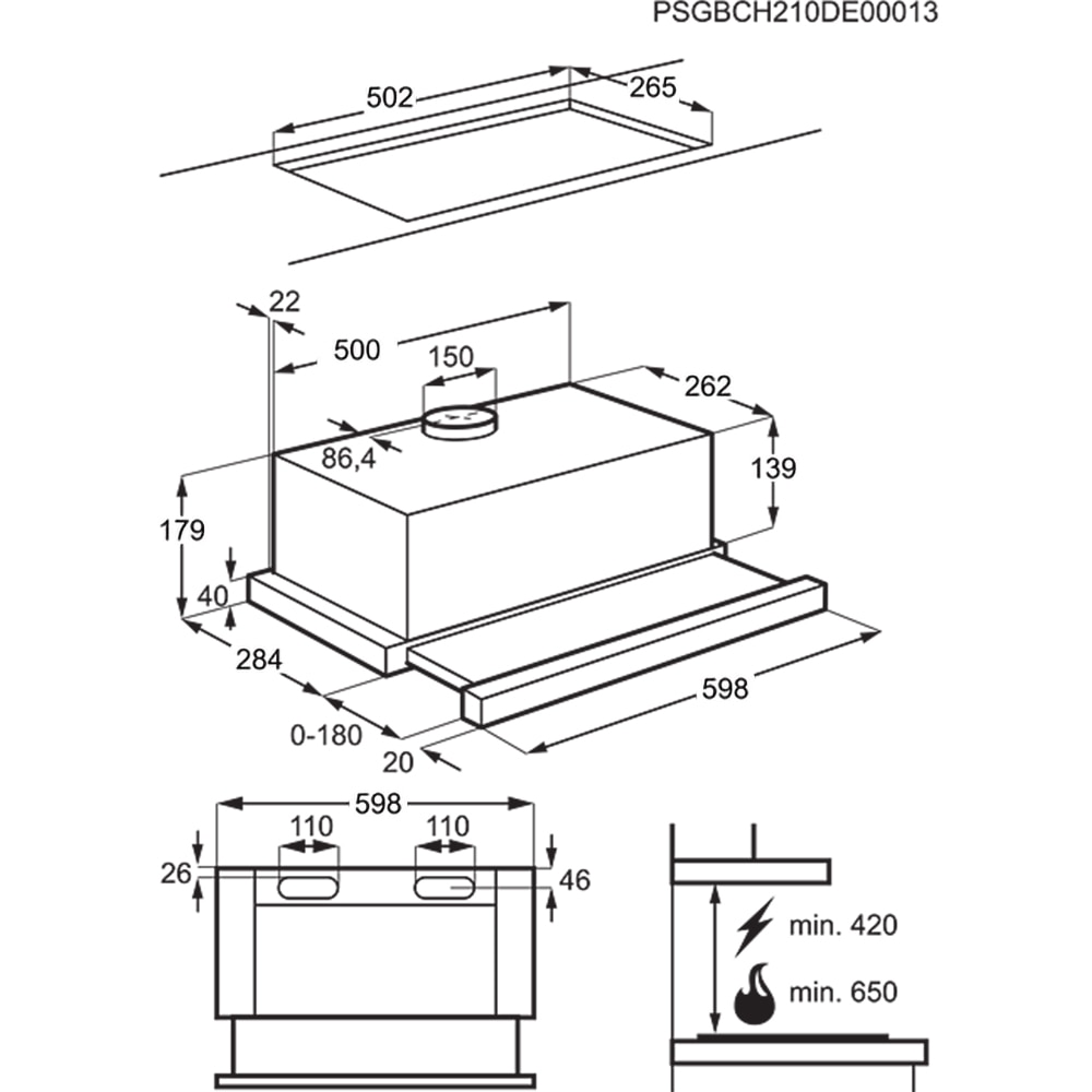 Hota incorporabila telescopica ELECTROLUX LFP326S, 1 motor, 410 m3/h, L 60 cm, gri