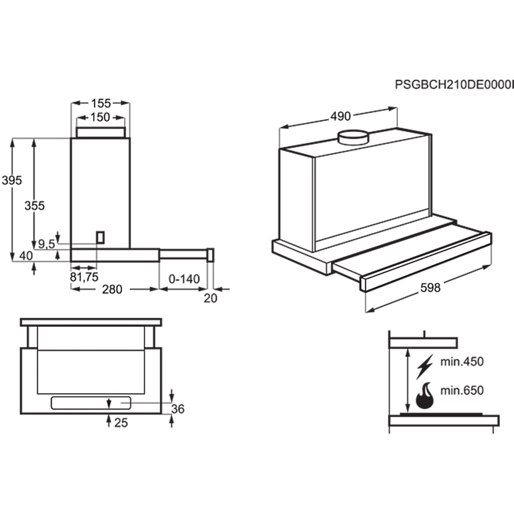 Hota incorporabila telescopica ELECTROLUX LFP616W, 1 motor, 600 m3/h, L 60 cm, alb