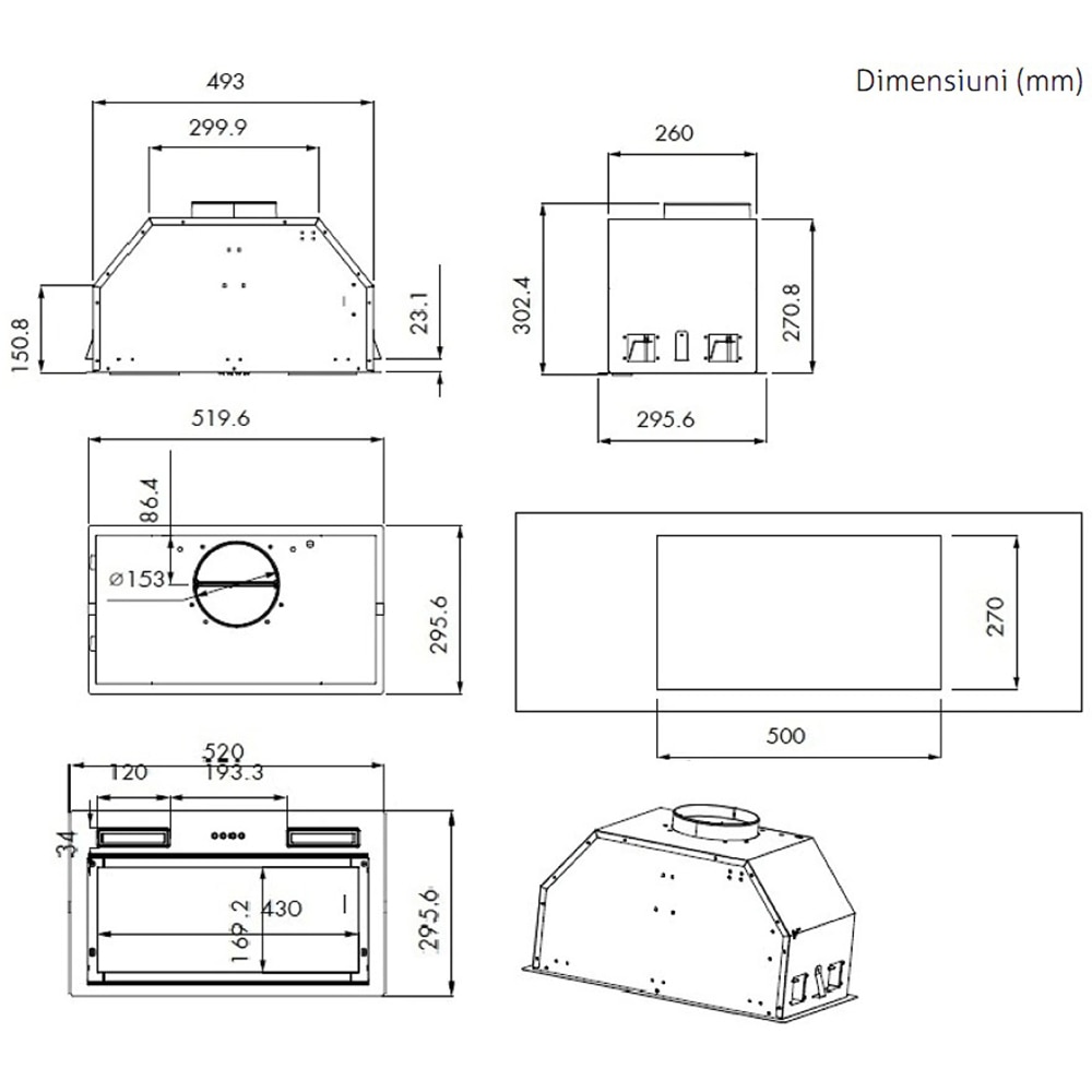 Hota incorporabila TURBIONAIRE Amira 50 B TAM50B, 1 motor, 476 m3/h, L 50 cm, negru