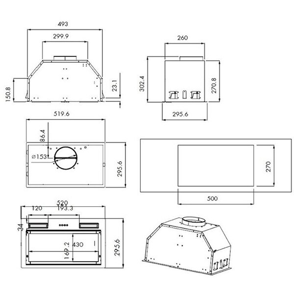 Hota incorporabila TURBIONAIRE Amira 50 S TAM50S, 1 motor, 476 m3/h, L 52 cm, argintiu
