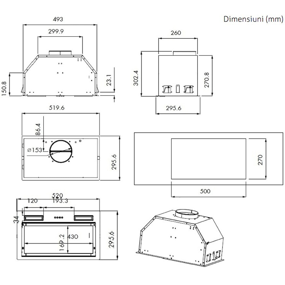 Hota incorporabila TURBIONAIRE Selena 50 B TSL50B, 1 motor, 579 m3/h, L 50 cm, negru
