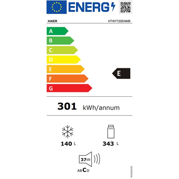 Combina frigorifica HAIER HTW7720ENMB, No Frost, 483 l, H 201 cm, Clasa E, Wi-Fi, negru
