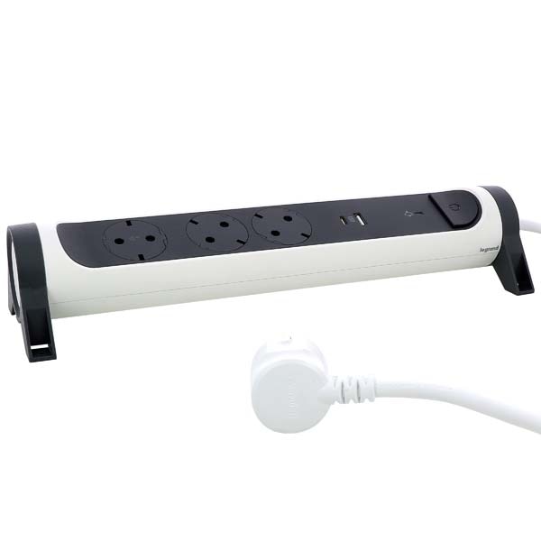 Prelungitor cu protectie LEGRAND L694508, 3 prize, 2 x USB, 1.5m, negru-gri inchis