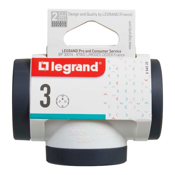 Adaptor priza LEGRAND L694520, 3 prize, alb-gri inchis