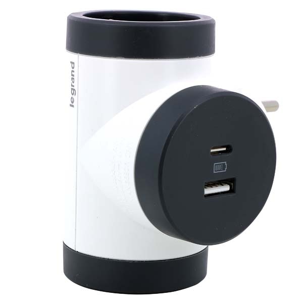 Adaptor priza LEGRAND L694522, 2 prize, 2 x USB, alb-gri inchis