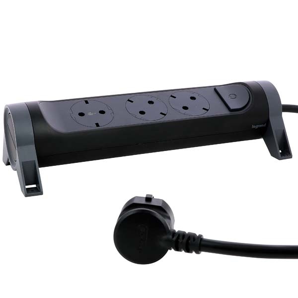 Prelungitor cu protectie LEGRAND L694528, 3 prize, 1.5m, negru-gri inchis