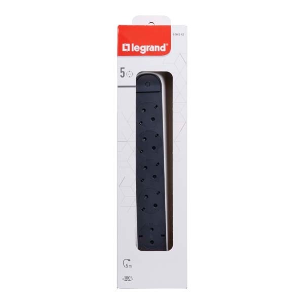 Prelungitor cu protectie LEGRAND L694542, 5 prize, 5m, negru-gri inchis