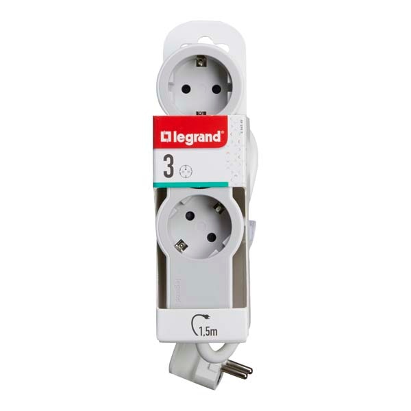 Prelungitor cu protectie LEGRAND L694549, 3 prize, 1.5m, alb-gri deschis