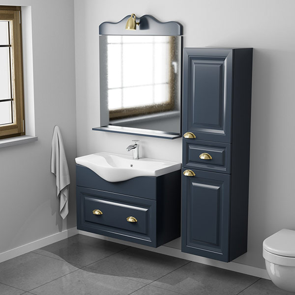 Set masca si lavoar Woodart Rustic, 80 x 32 x 55 cm, albastru inchis