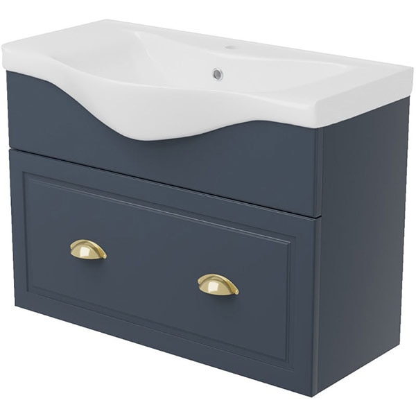 Set masca si lavoar Woodart Rustic, 80 x 32 x 55 cm, albastru inchis