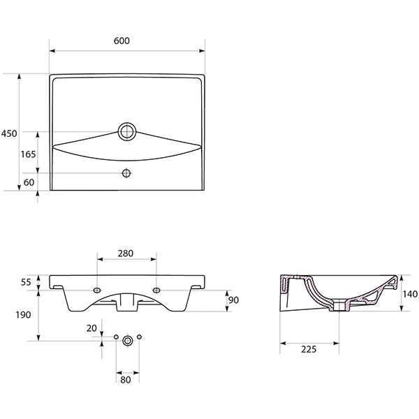 Set masca si lavoar Cersanit Gala City, 59.4 x 44.7 x 44.2 cm, nuc