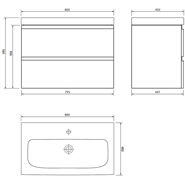 Set masca si lavoar Cersanit Moduo, 79.5 x 44.7 x 62 cm, gri