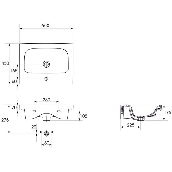 Set masca si lavoar Cersanit Moduo, 59.5 x 44.7 x 62 cm, gri