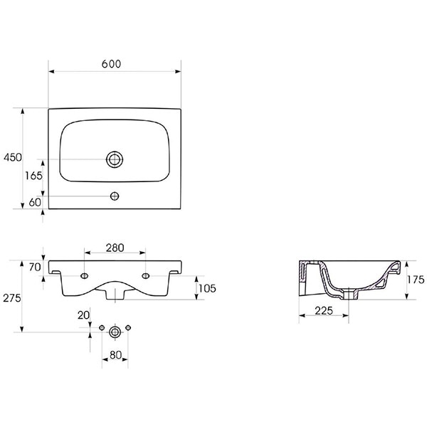 Set masca si lavoar Cersanit Moduo, 59.5 x 44.7 x 62 cm, alb