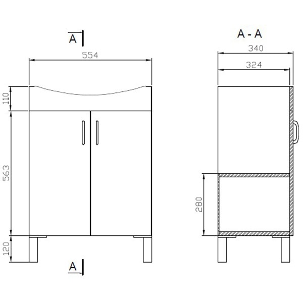 Set masca si lavoar Cersanit Claso Carina, 60 x 41.5 x 84 cm, alb