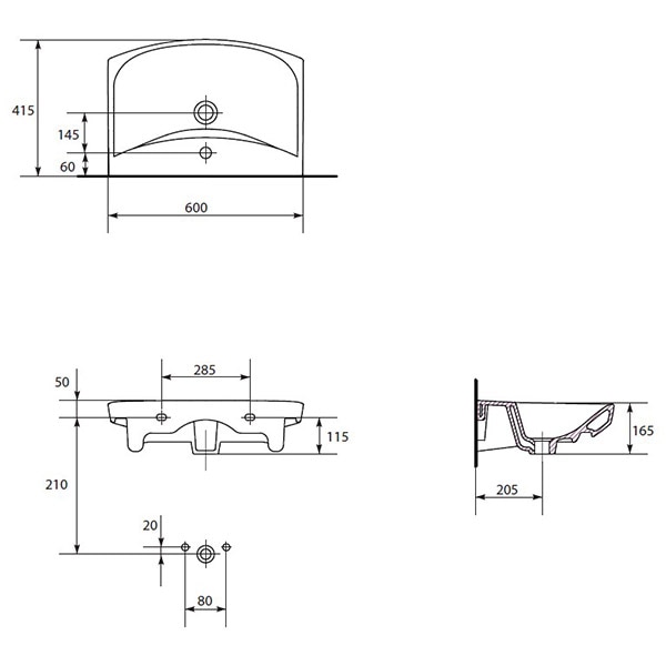 Set masca si lavoar Cersanit Claso Carina, 60 x 41.5 x 84 cm, alb