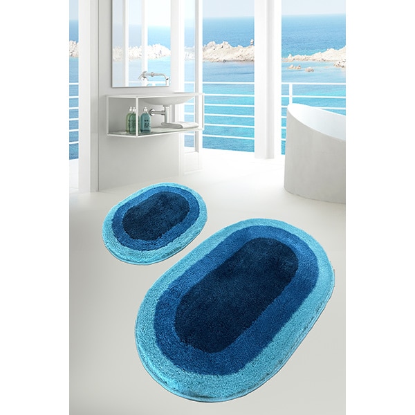 Set 2 covorase baie Elips, 60 x 100 cm, 50 x 60 cm, albastru