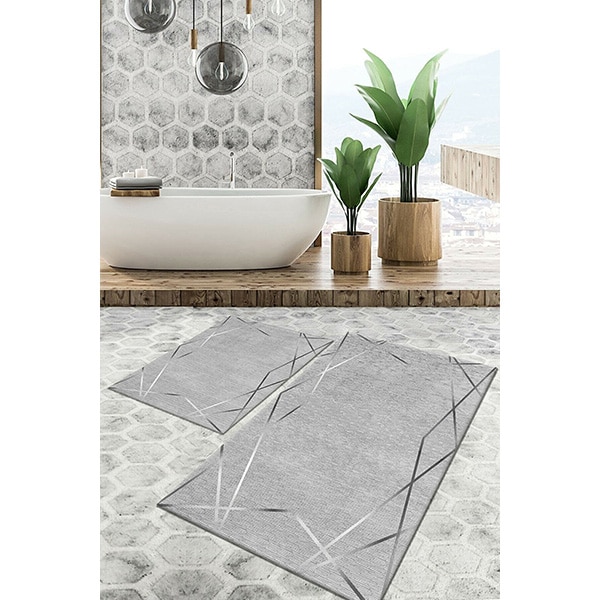 Set 2 covorase baie Modern 1, 60 x 100 cm, 40 x 60 cm, gri