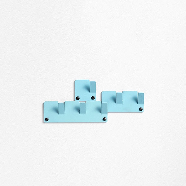 Cuier perete TETRIS, 17 cm, bleu, 3 piese