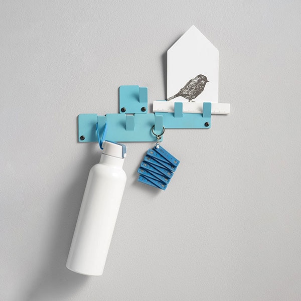 Cuier perete TETRIS, 17 cm, bleu, 3 piese