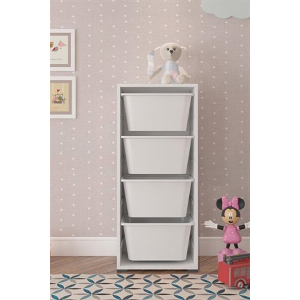 Dulap cutii depozitare CARA, 45.5 x 30 x 107 cm, alb, 4 cutii