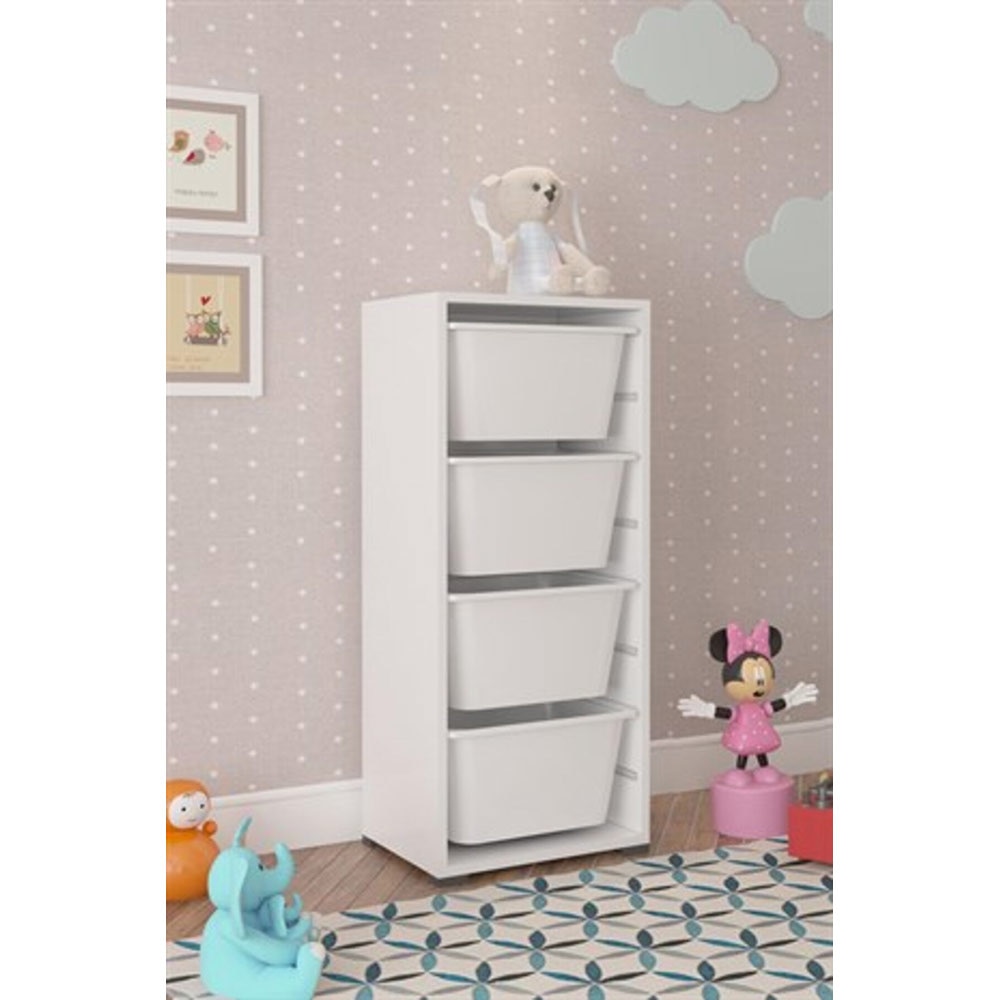 Dulap cutii depozitare CARA, 45.5 x 30 x 107 cm, alb, 4 cutii