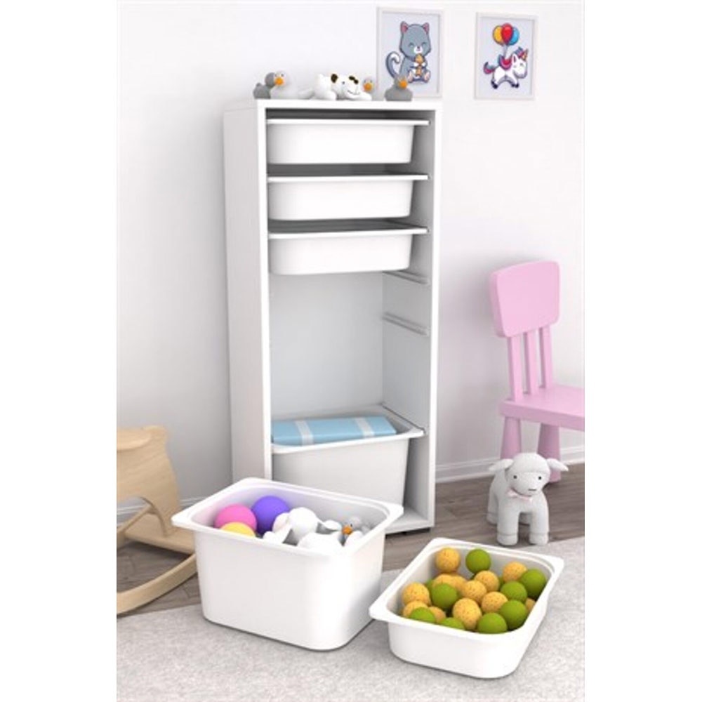 Dulap cutii depozitare CARA, 45.5 x 30 x 107 cm, alb, 6 cutii