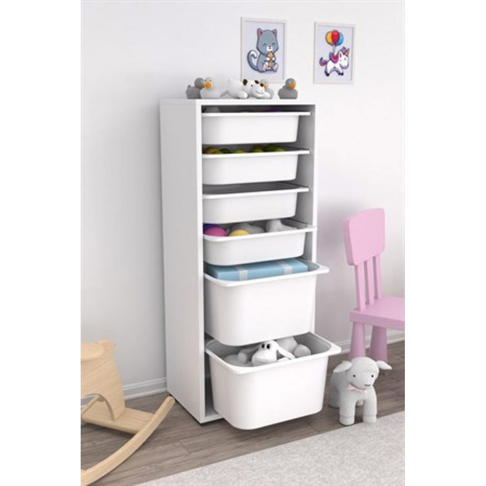 Dulap cutii depozitare CARA, 45.5 x 30 x 107 cm, alb, 6 cutii