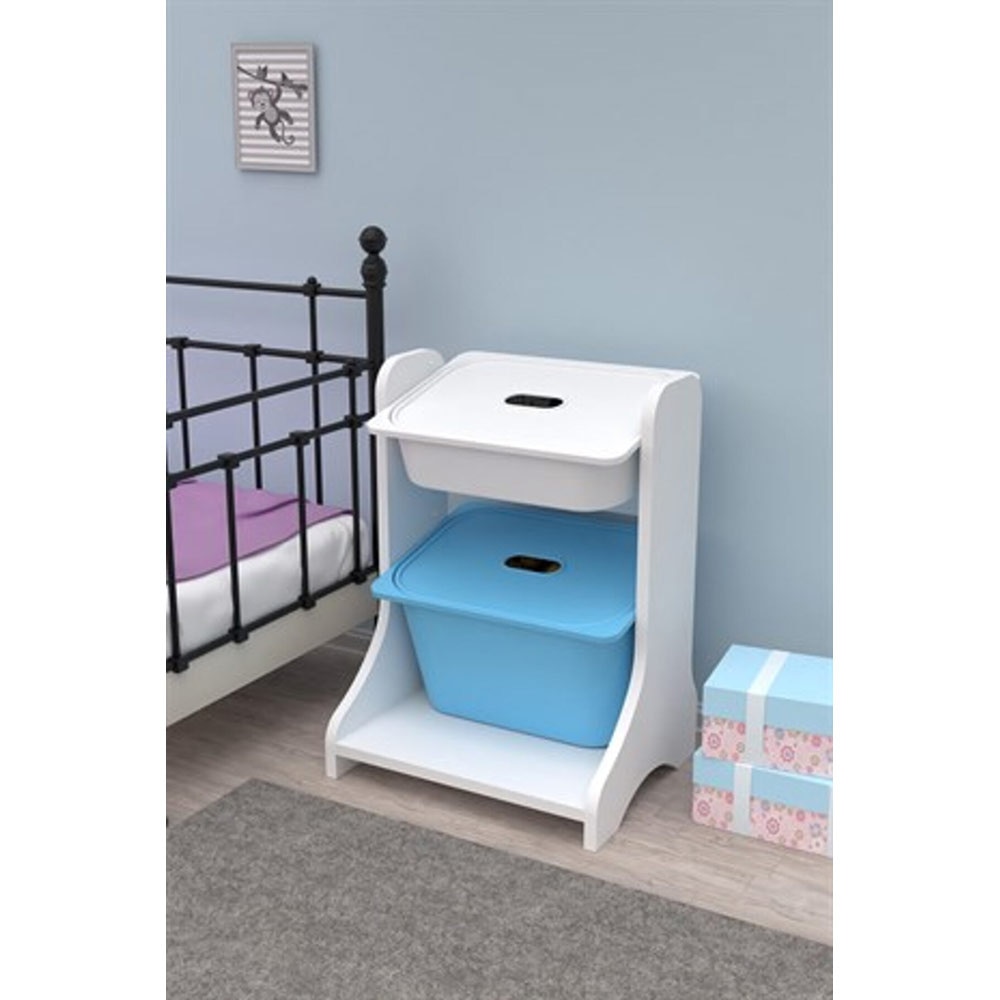 Dulap cutii depozitare OLIVYA, 44 x 35 x 60 cm, alb-albastru, 2 cutii