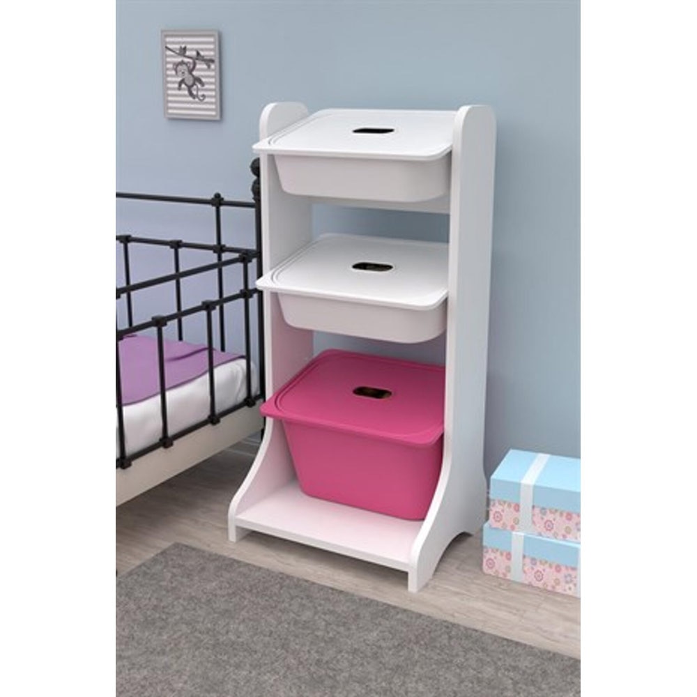 Dulap cutii depozitare NOIR, 44 x 35 x 90 cm, alb-roz, 3 cutii