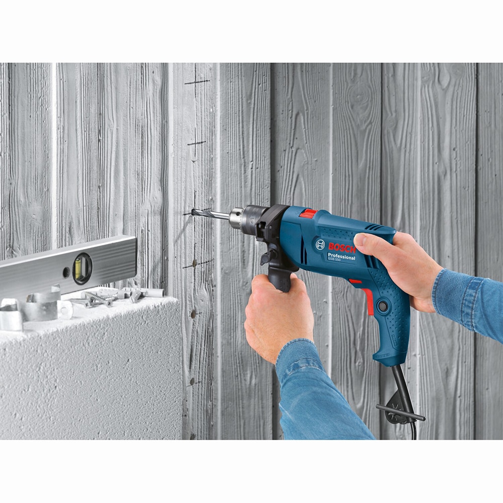 Masina de gaurit si insurubat (bormasina) cu percutie BOSCH Professional GSB 550 06011A1023, 550W, 2800RPM, mandrina dintata 13mm, maner suplimentar