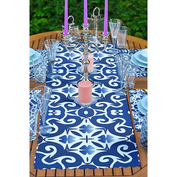 Suport farfurii si napron Ethnic Blue 1, 35 x 45 cm, 35 x 140 cm, 4 + 1 bucati, multicolor