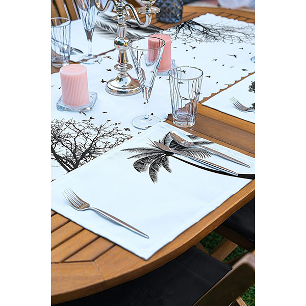 Suport farfurii si napron Drawing Tree, 35 x 45 cm, 35 x 140 cm, 4 + 1 bucati, multicolor