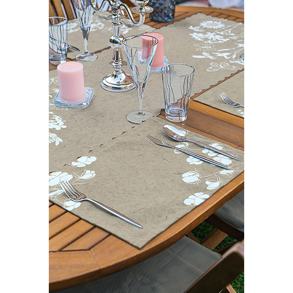 Suport farfurii si napron Plants brown, 35 x 45 cm, 35 x 140 cm, 4 + 1 bucati, multicolor